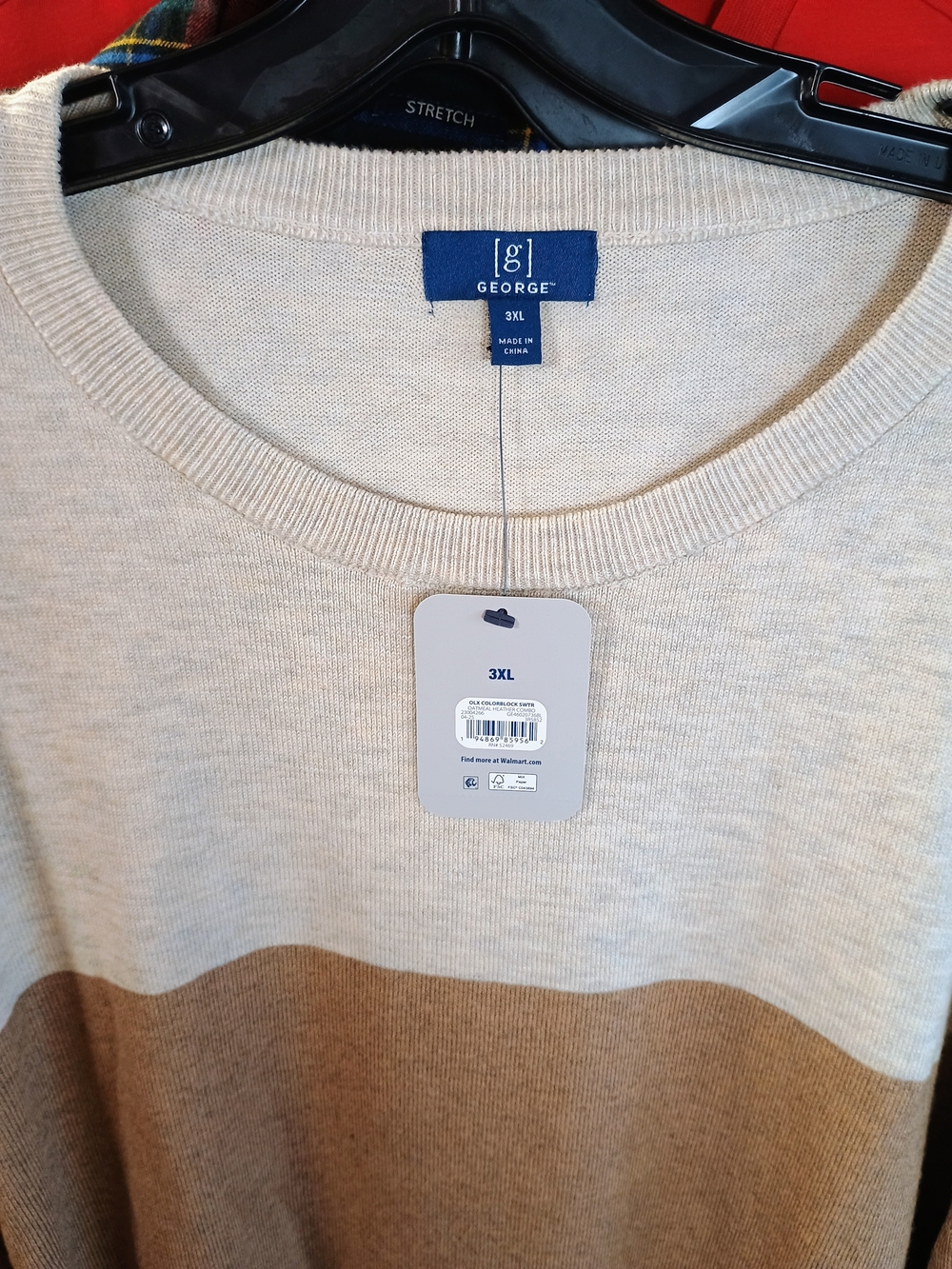 George Men's Colorblock Crewneck Sweater in Cream, Tan & Brown Bin 21 - Picture 3 of 3
